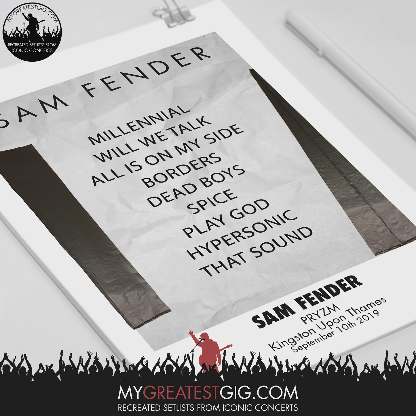 Sam Fender - PRYZM - Sep 10th 2019 Recreated Setlist Poster