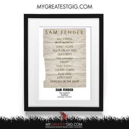 Sam Fender - The Leadmill - Sheffield - Nov 3rd 2018 Recreated Setlist Poster