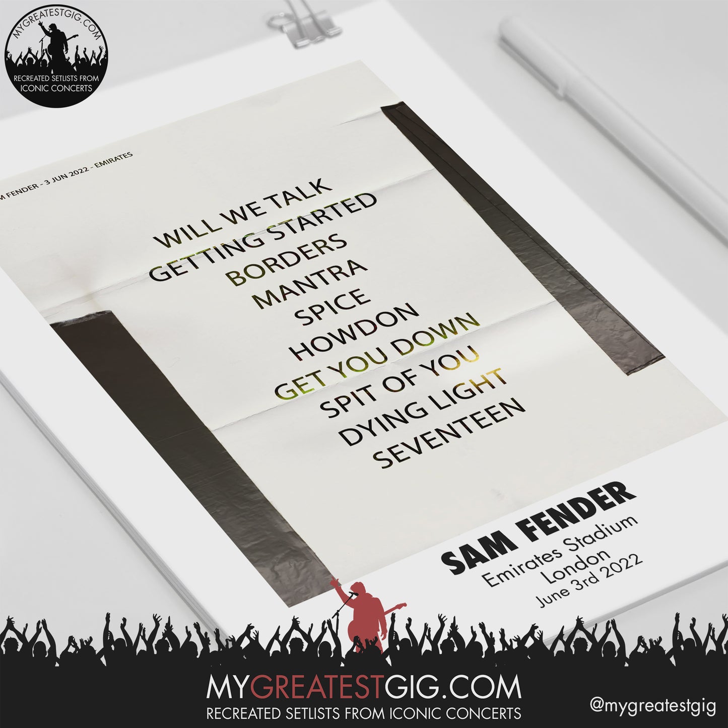Sam Fender - London - Jun 3rd 2022 Recreated Setlist Poster