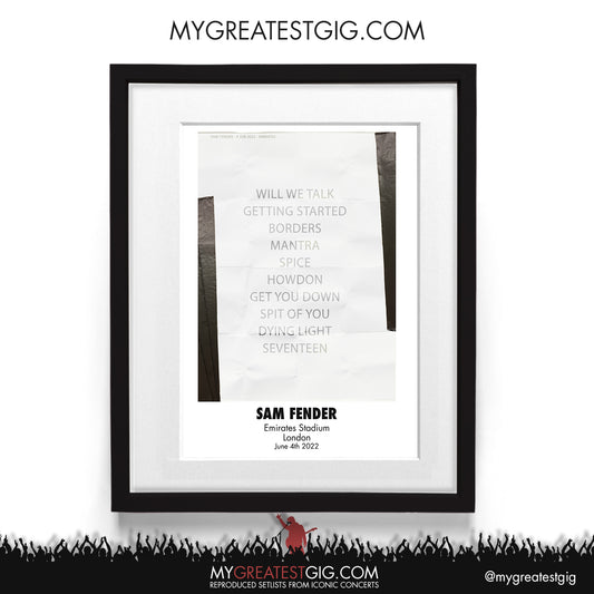 Sam Fender - London - Jun 4th 2022 Recreated Setlist Poster