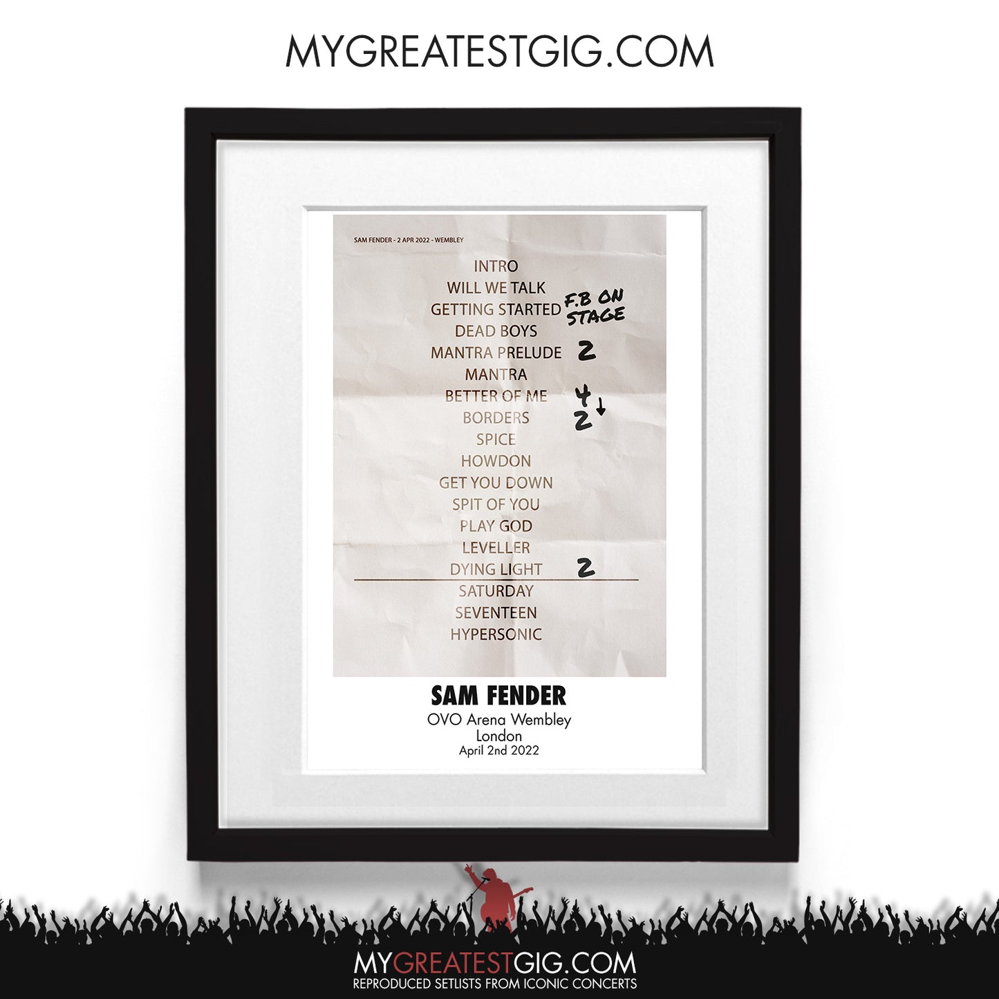 Sam Fender - London - Apr 2nd 2022 Recreated Setlist Poster