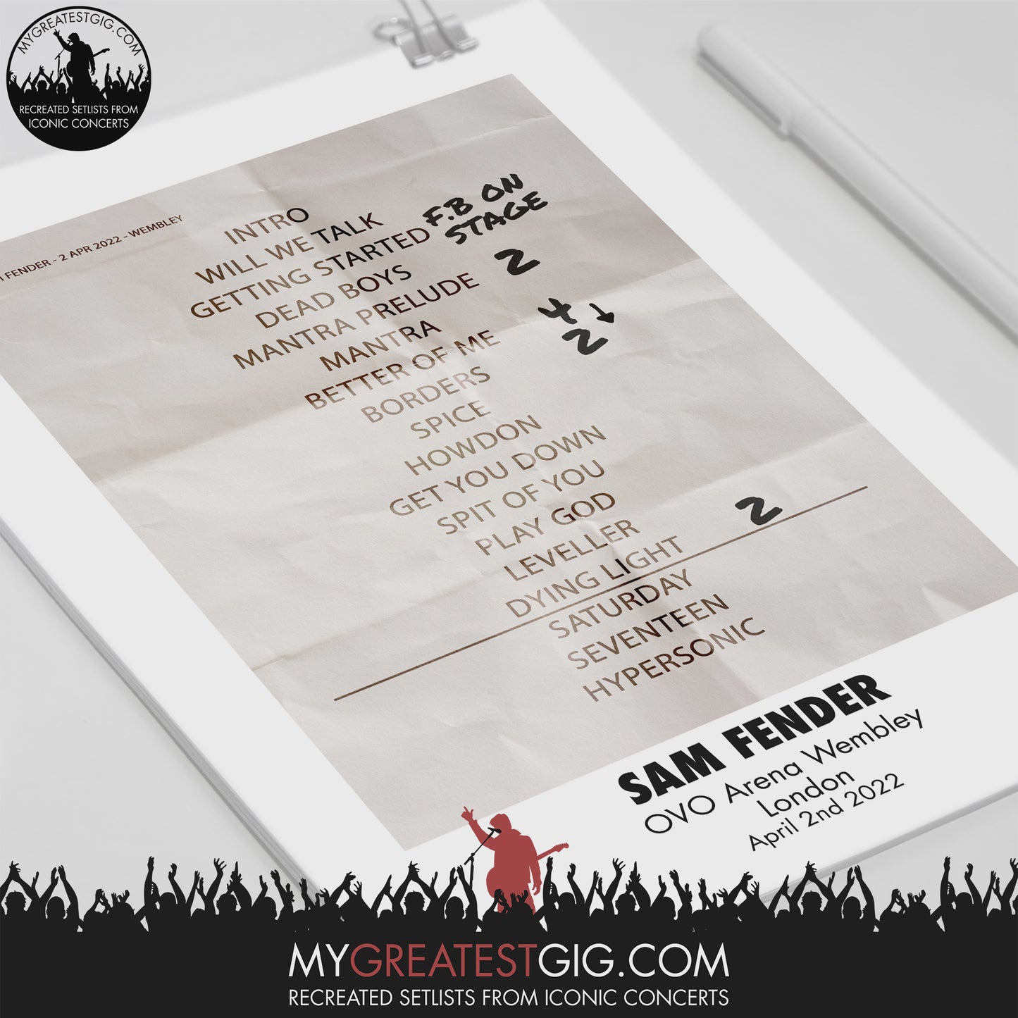 Sam Fender - London - Apr 2nd 2022 Recreated Setlist Poster