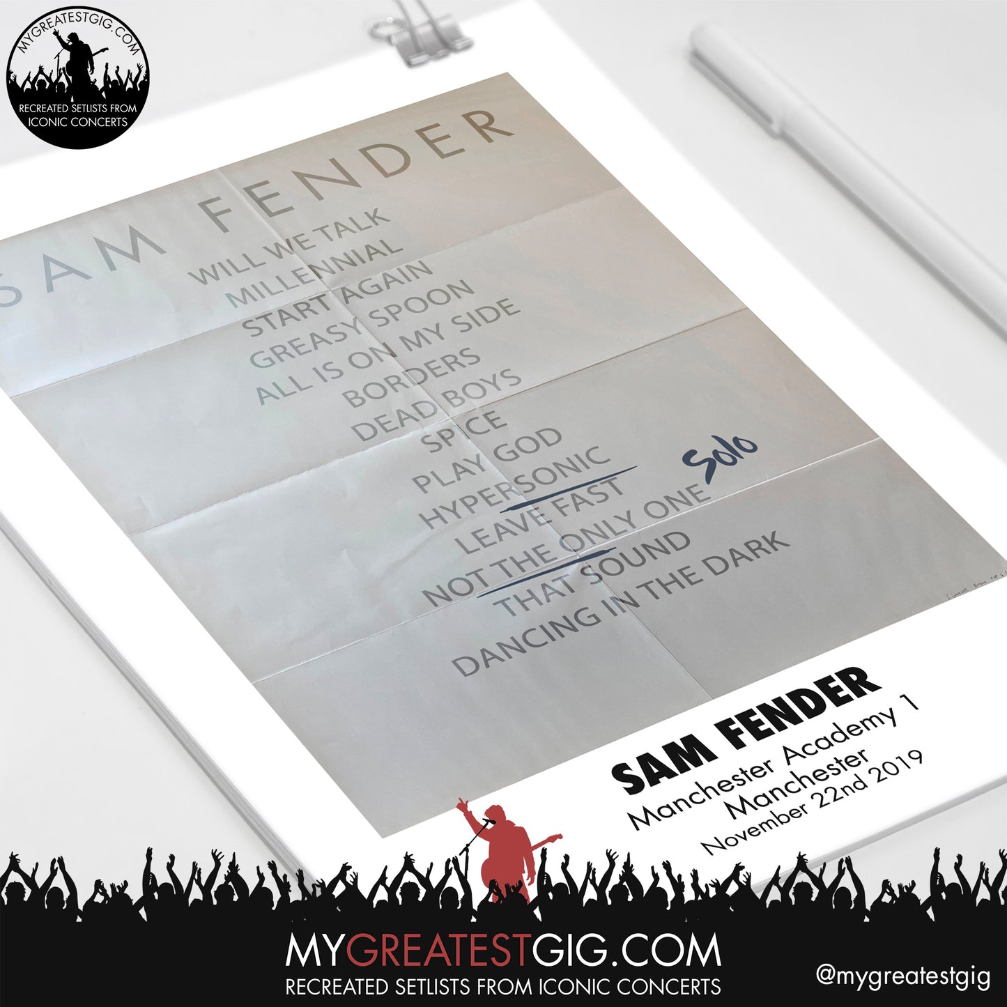 Sam Fender - Manchester - Nov 22nd 2019 Recreated Setlist Poster
