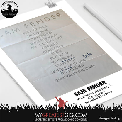 Sam Fender - Manchester - Nov 22nd 2019 Recreated Setlist Poster