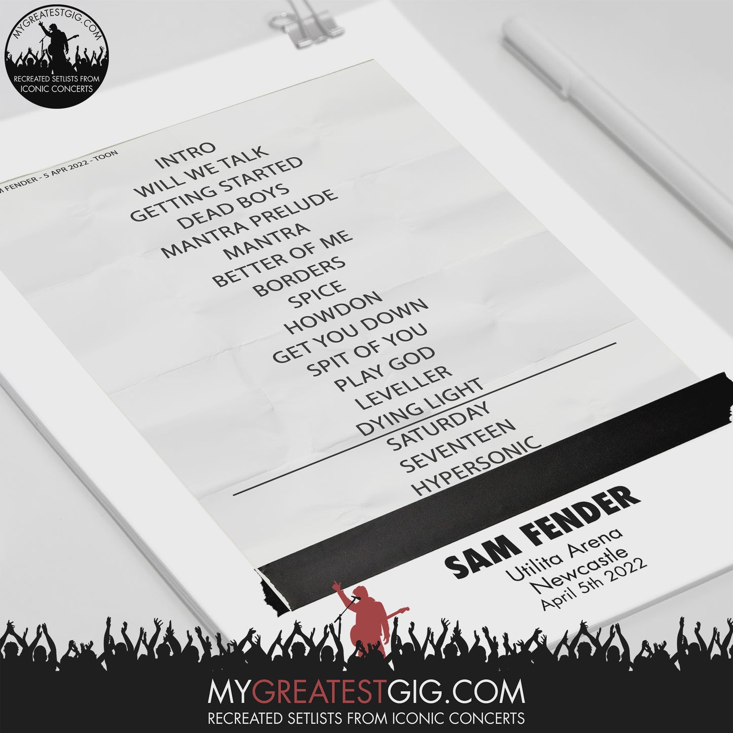 Sam Fender - Newcastle - Apr 5th 2022 Recreated Setlist Poster