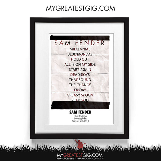 Sam Fender - Nottingham - Feb 24th 2018 Recreated Setlist Poster