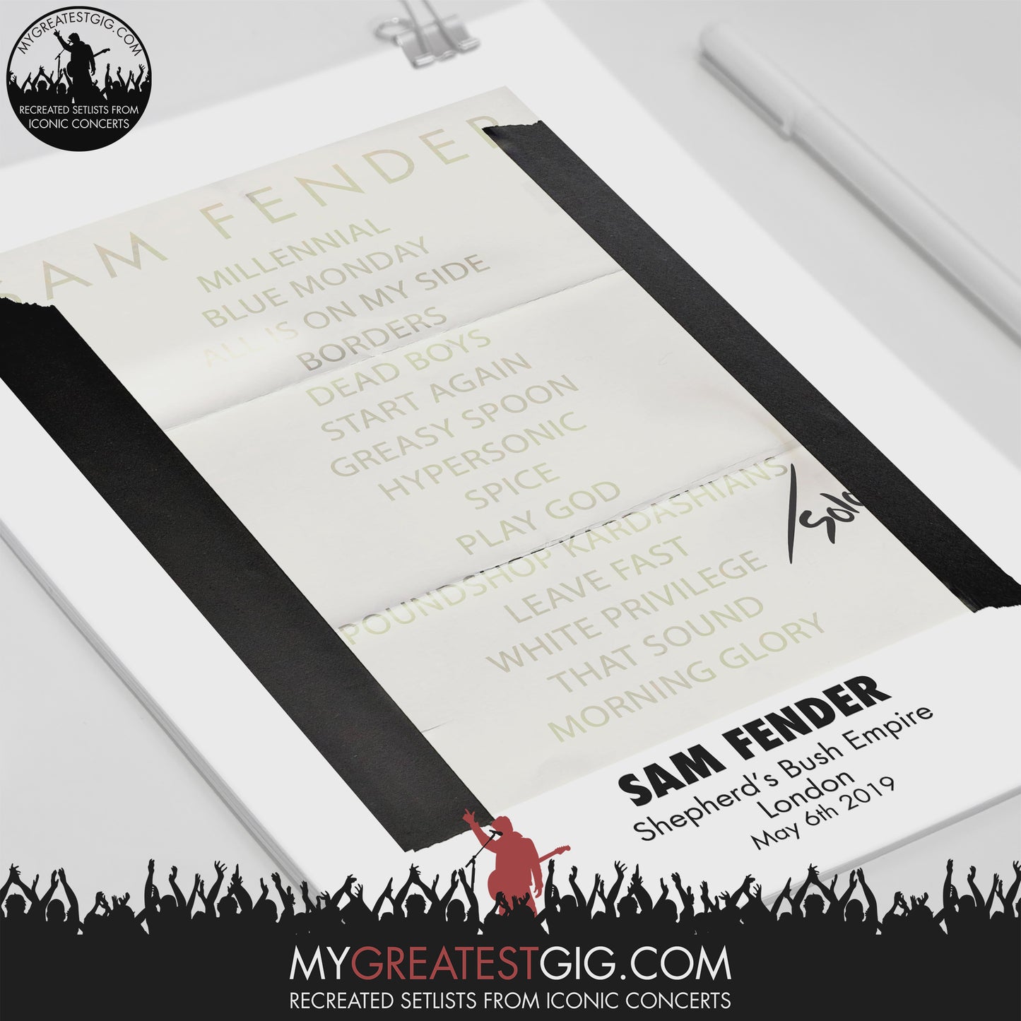 Sam Fender - Shepherd's Bush - May 6th 2019 Recreated Setlist Poster