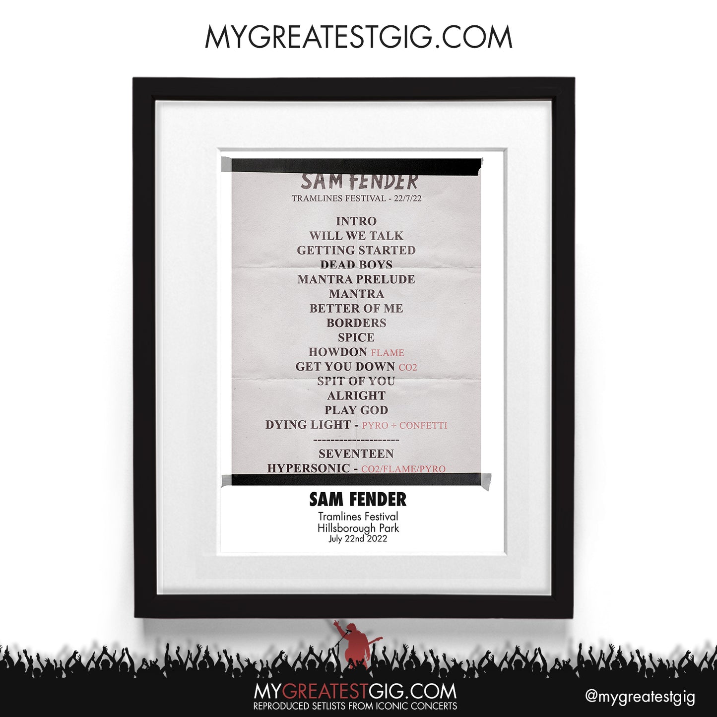 Sam Fender - Tramlines Festival - Jul 22nd 2022 Recreated Setlist Poster
