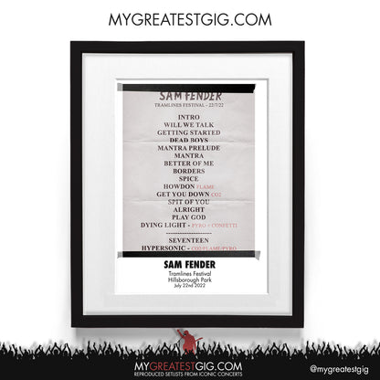 Sam Fender - Tramlines Festival - Jul 22nd 2022 Recreated Setlist Poster