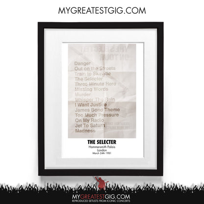 The Selecter - London - Mar 24th 1981 Recreated Setlist Poster