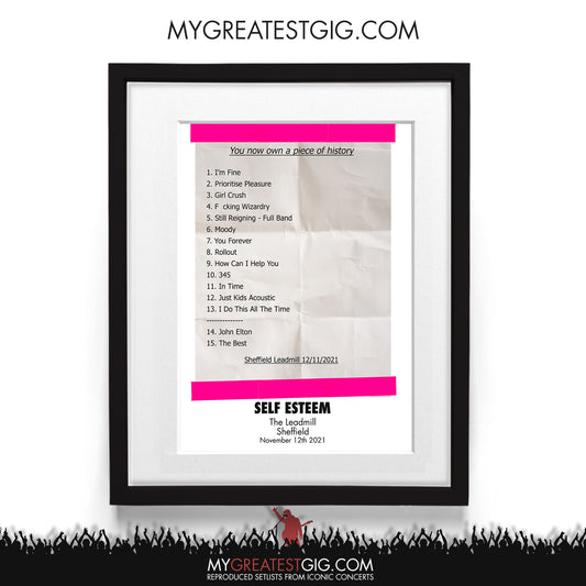 Self Esteem - The Leadmill - Sheffield - Nov 12th 2021 Recreated Setlist Poster
