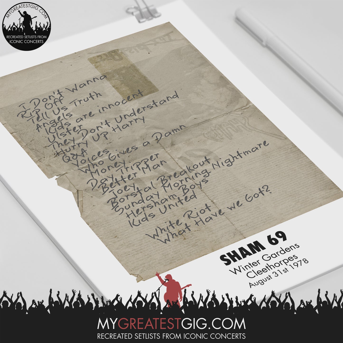 Sham69 - Cleethorpes - Aug 31st 1978 Recreated Setlist Poster