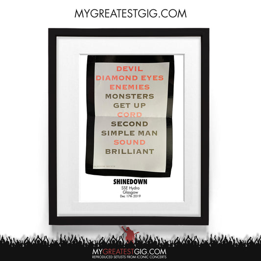 Shinedown - Glasgow - Dec 17th 2019 Recreated Setlist Poster