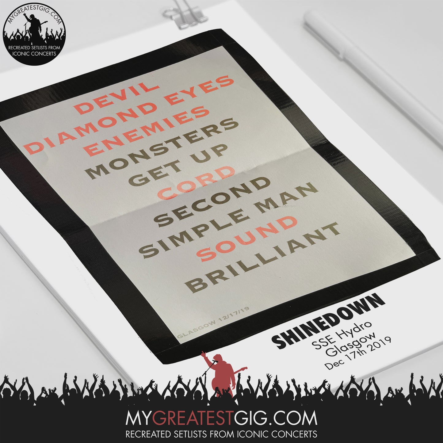 Shinedown - Glasgow - Dec 17th 2019 Recreated Setlist Poster