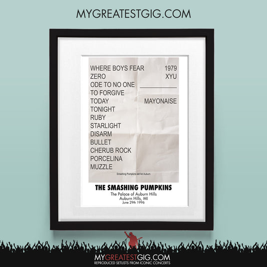 Smashing Pumpkins - Auburn Hills- Jun 29th 1996 Recreated Set List Poster