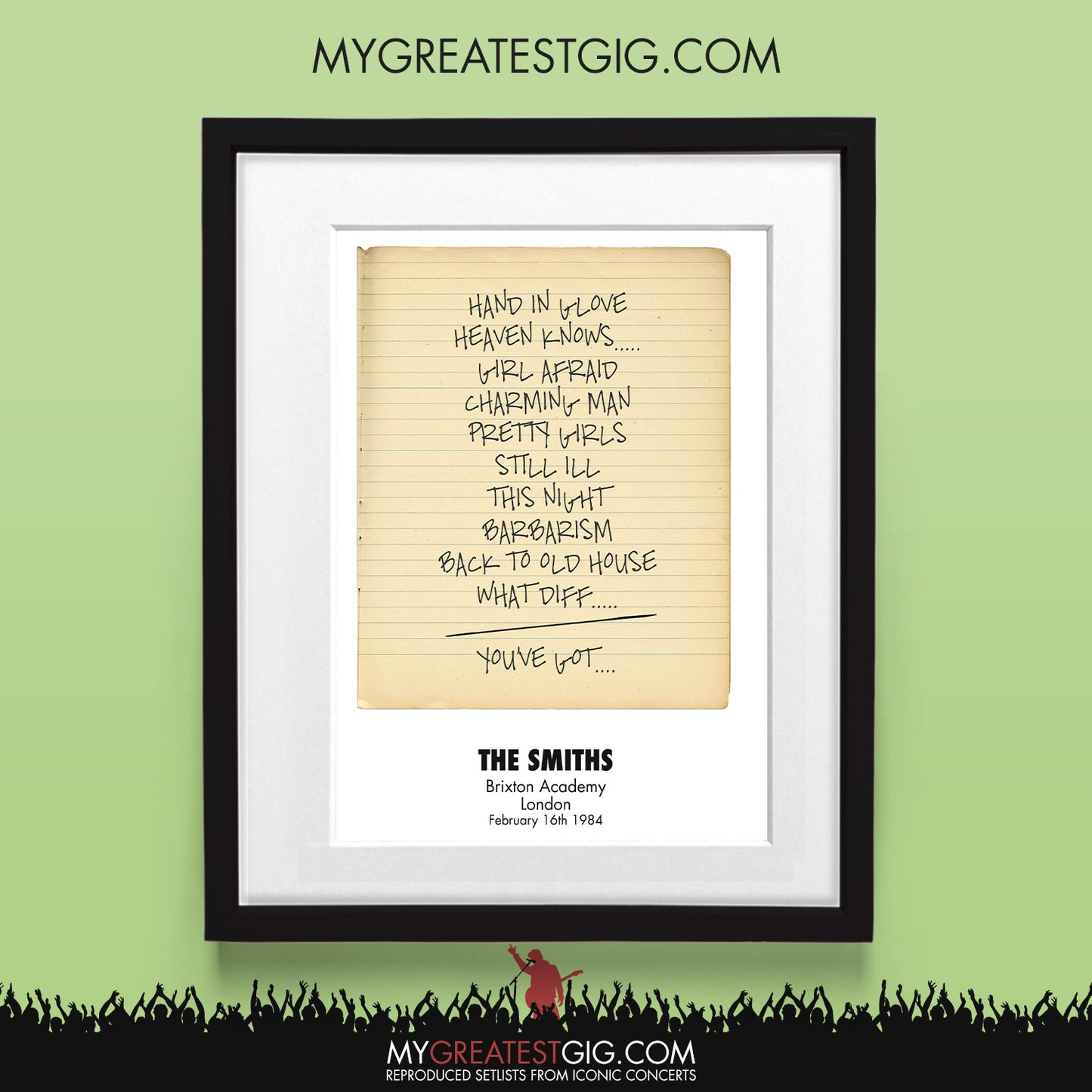 The Smiths - London - Feb 16th 1984 Recreated Set List Poster