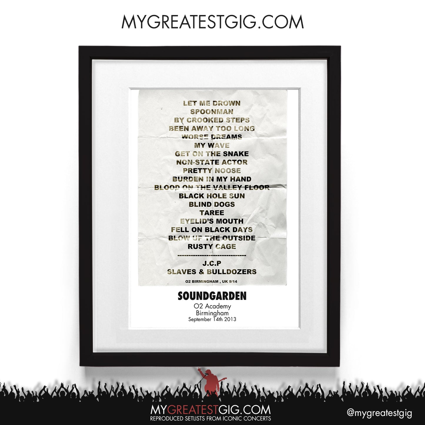 Soundgarden - Birmingham - Sep 14th 2013 Recreated Setlist Poster
