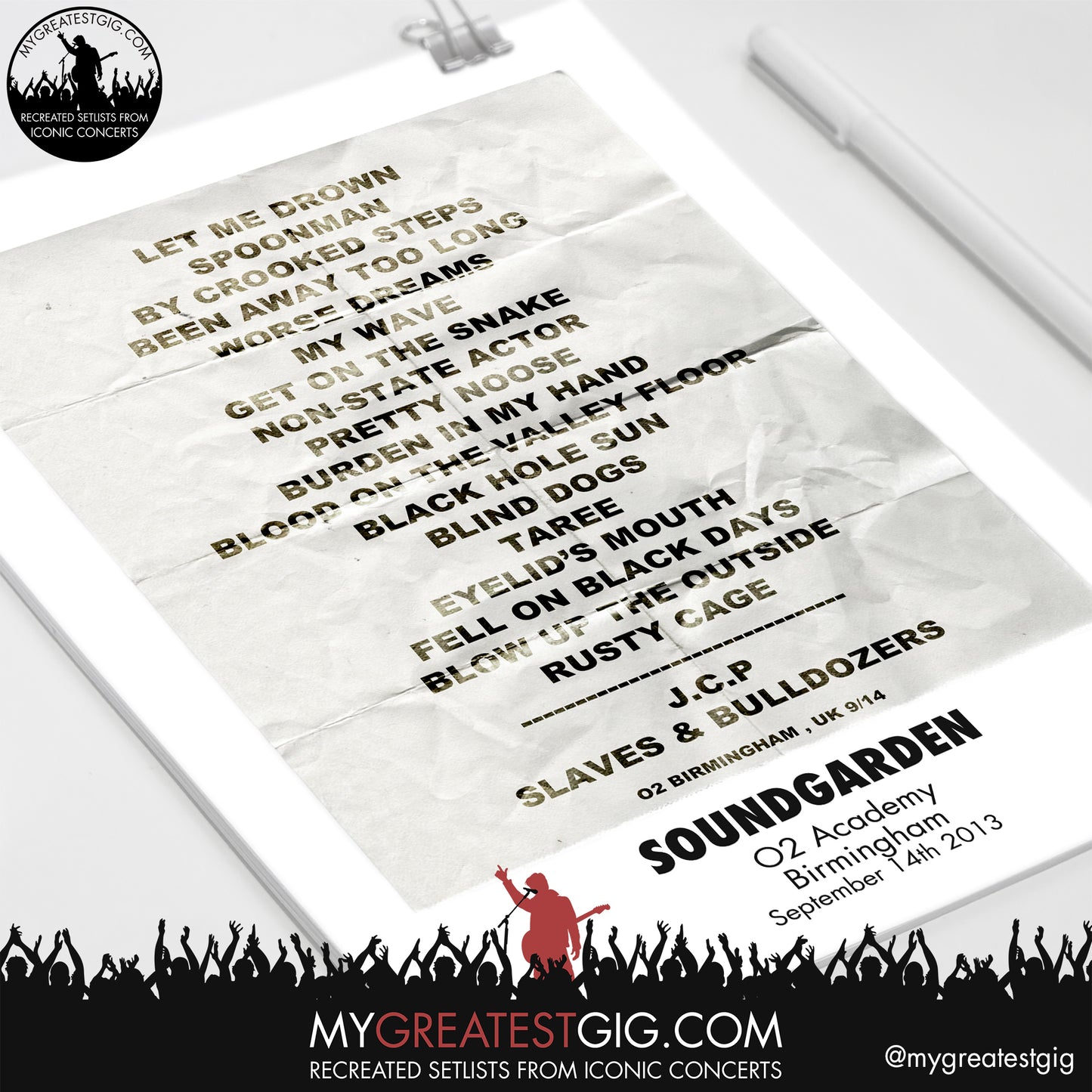 Soundgarden - Birmingham - Sep 14th 2013 Recreated Setlist Poster