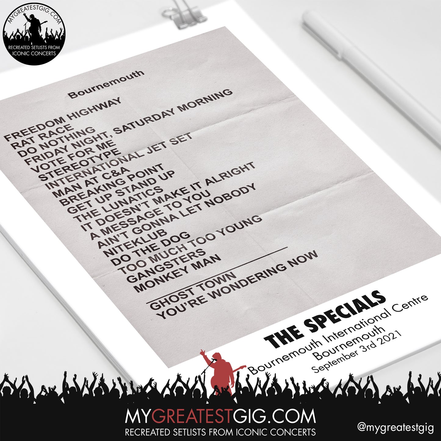 The Specials - Bournemouth - Sep 3rd 2021 Recreated Setlist Poster