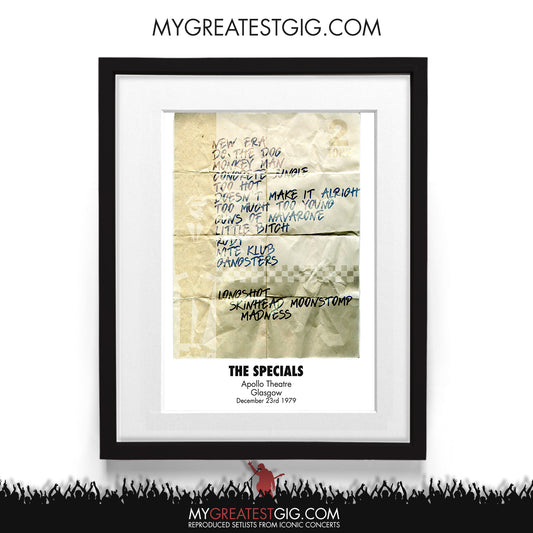 The Specials - Glasgow - Dec 23rd 1979 Recreated Setlist Poster