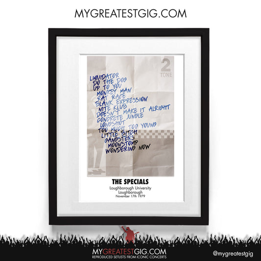 The Specials - Loughborough - Nov 17th 1979 Recreated Setlist Poster