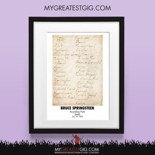 Bruce Springsteen - Leeds - Jul 7th 1985 Recreated Set List Poster