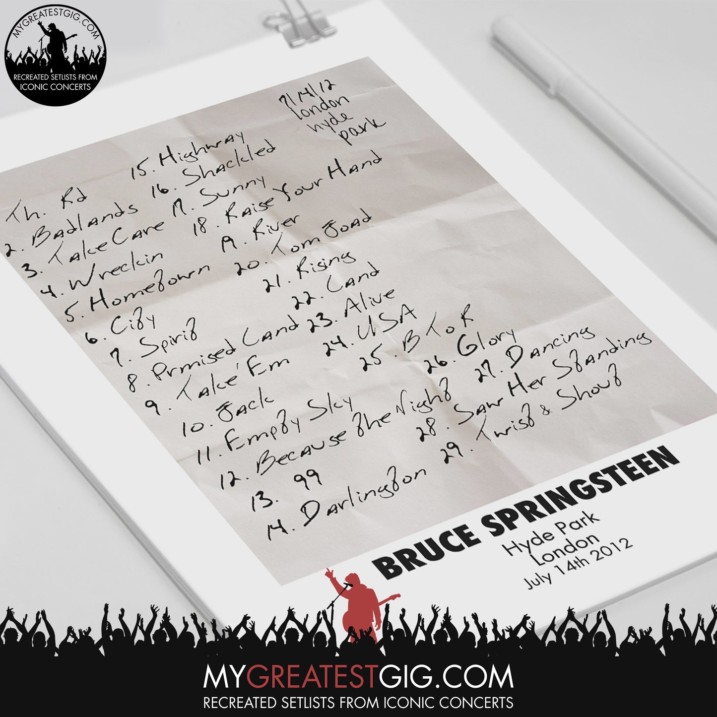 Bruce Springsteen - London - Jul 14th 2012 Recreated Set List Poster