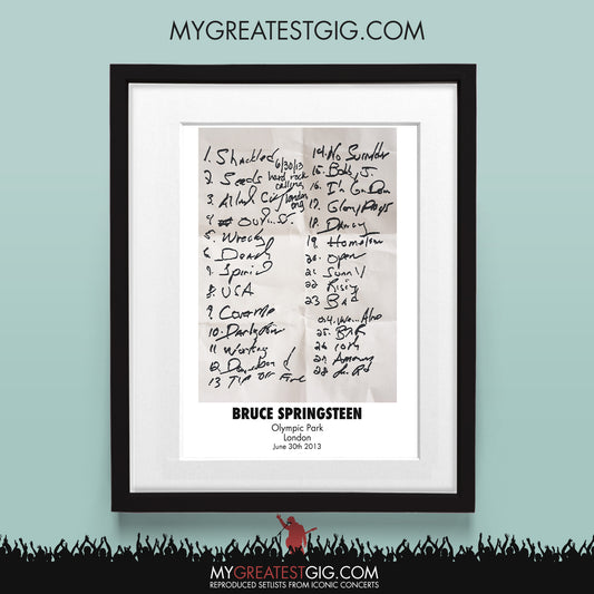 Bruce Springsteen - London - Jun 30th 2013 Recreated Set List Poster