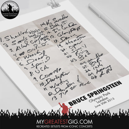 Bruce Springsteen - London - Jun 30th 2013 Recreated Set List Poster