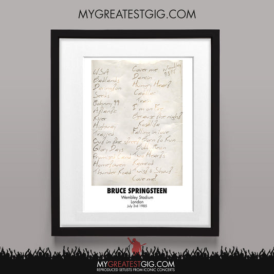 Bruce Springsteen - Wembley - Jul 3rd 1985 Recreated Set List Poster