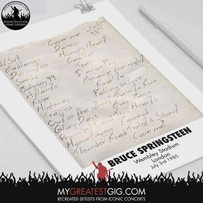 Bruce Springsteen - Wembley - Jul 3rd 1985 Recreated Set List Poster