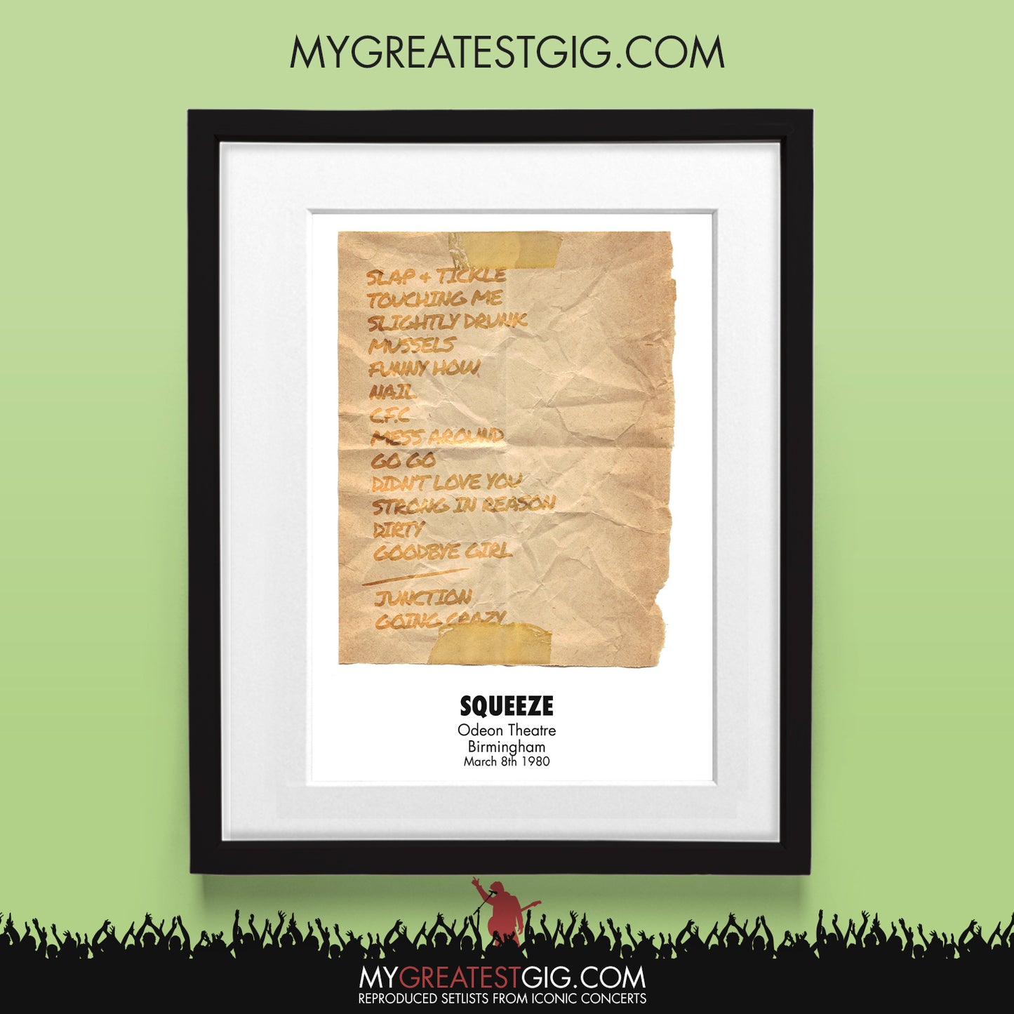 Squeeze - Birmingham - Mar 8th 1980 Recreated Set List Poster
