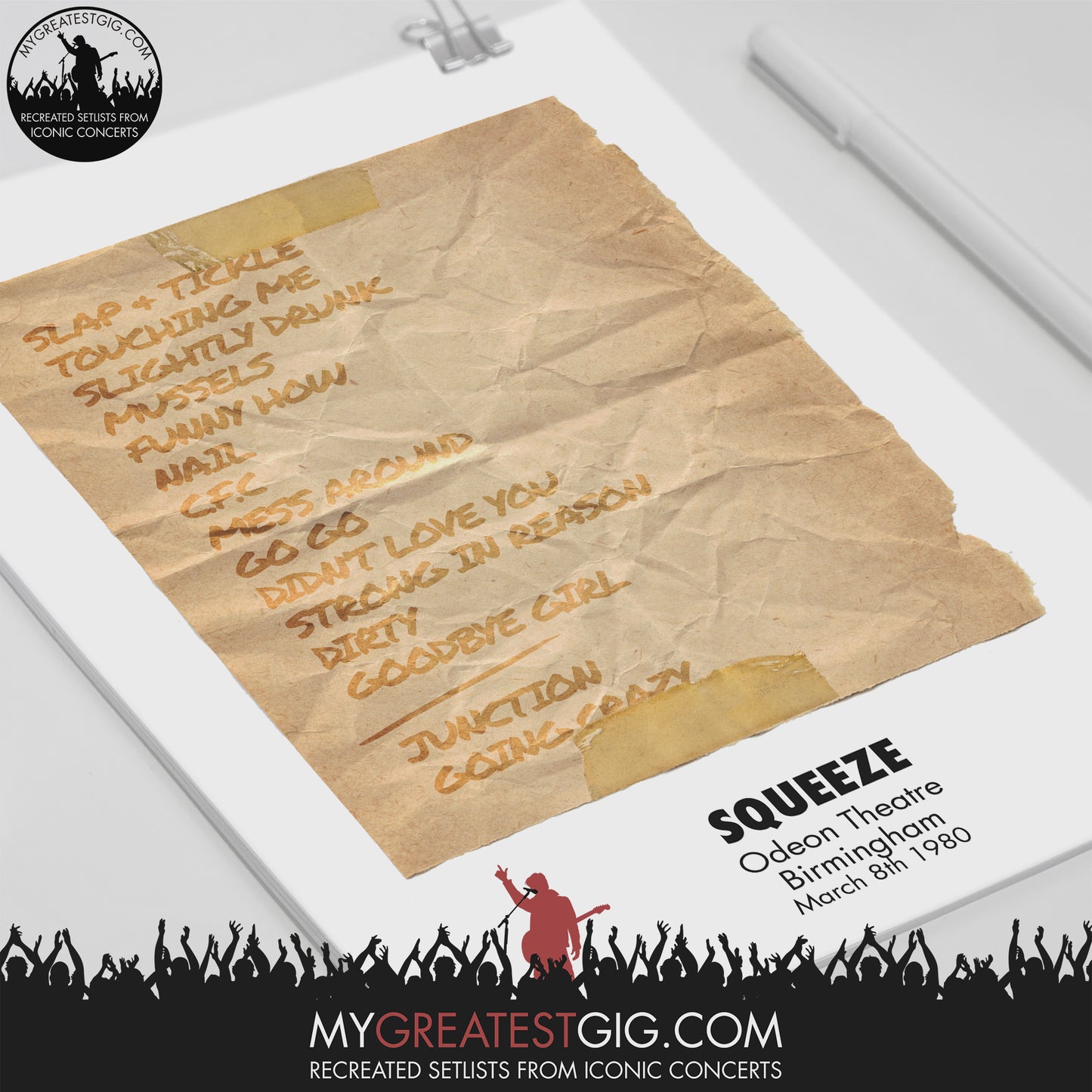 Squeeze - Birmingham - Mar 8th 1980 Recreated Set List Poster