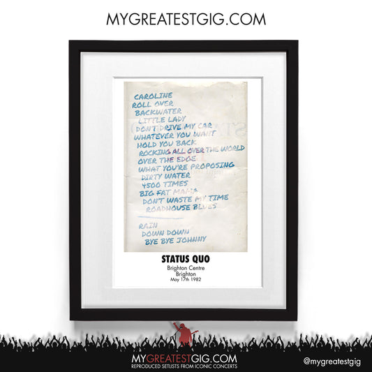 Status Quo - Brighton - May 17th 1982 Recreated Setlist Poster