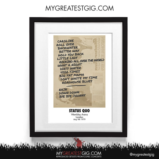 Status Quo - London - May 9th 1979 Recreated Setlist Poster
