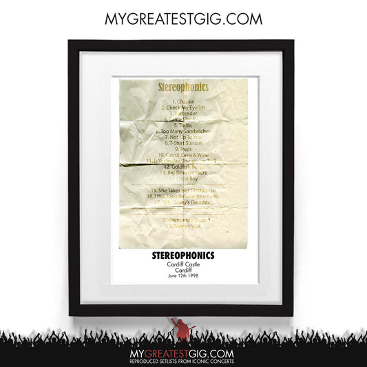 Stereophonics - Cardiff - Jun 12th 1998 Recreated Setlist Poster