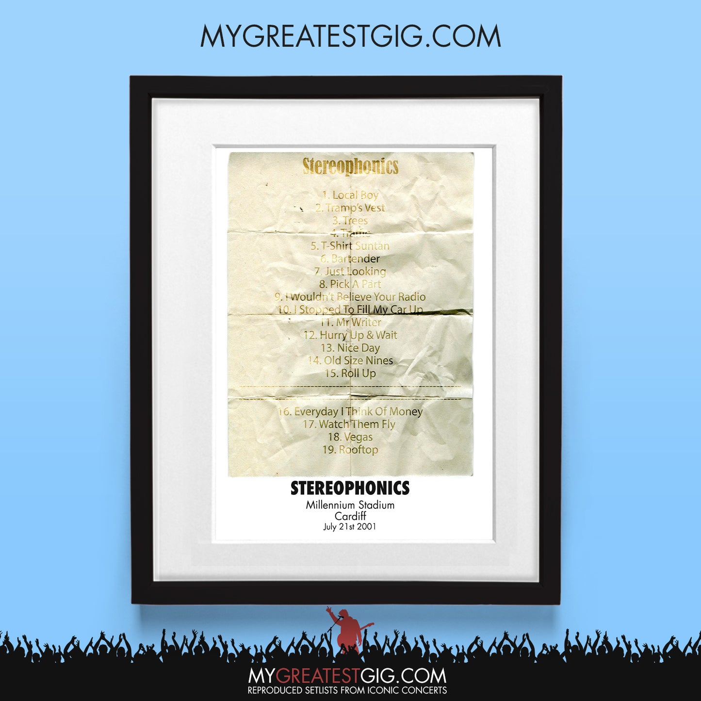 Stereophonics - Cardiff - Jul 21st 2001 Recreated Set List Poster
