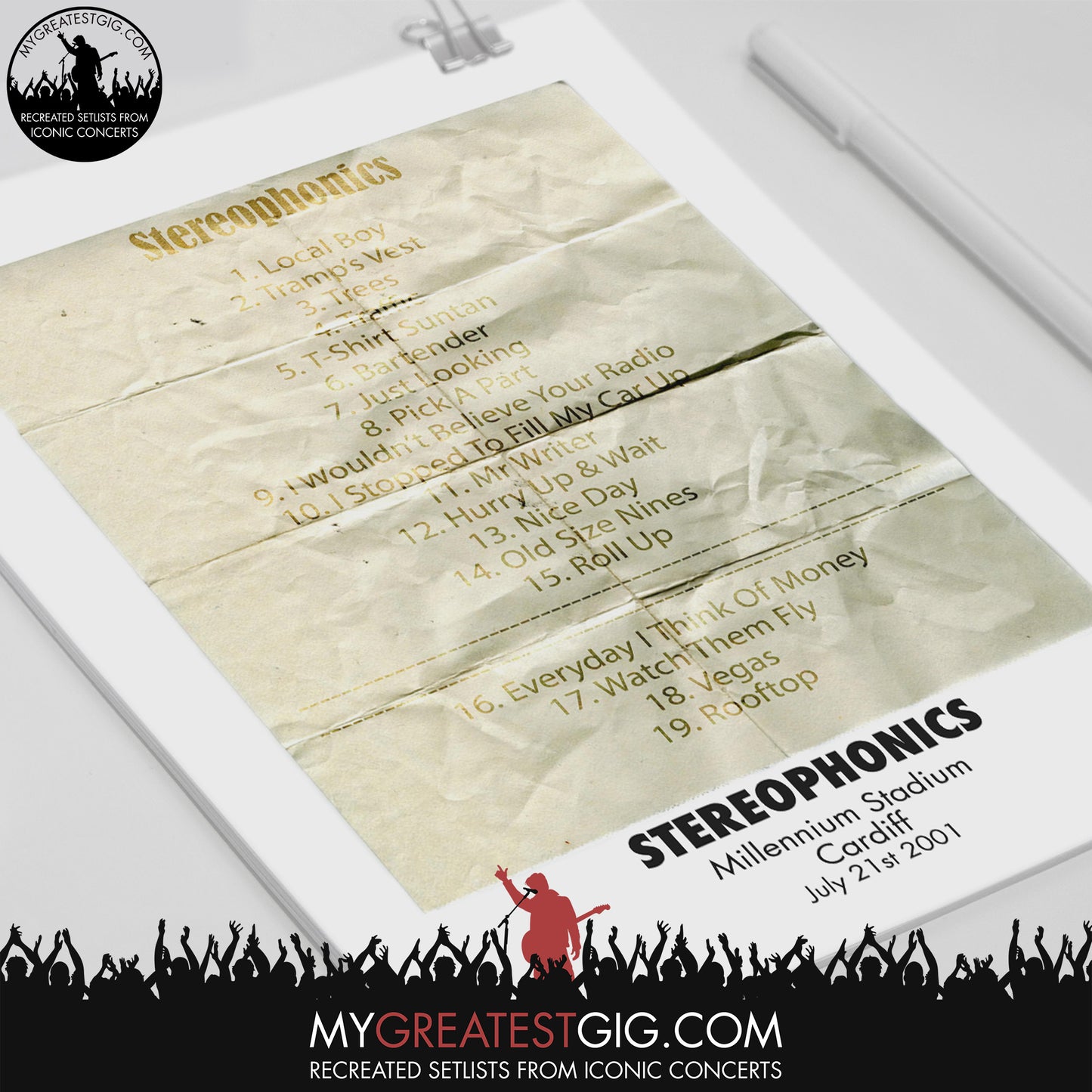 Stereophonics - Cardiff - Jul 21st 2001 Recreated Set List Poster