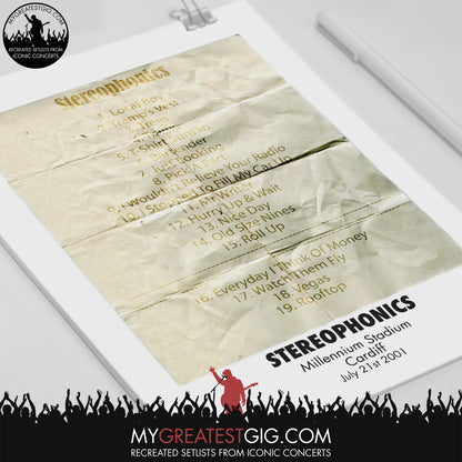 Stereophonics - Cardiff - Jul 21st 2001 Recreated Set List Poster