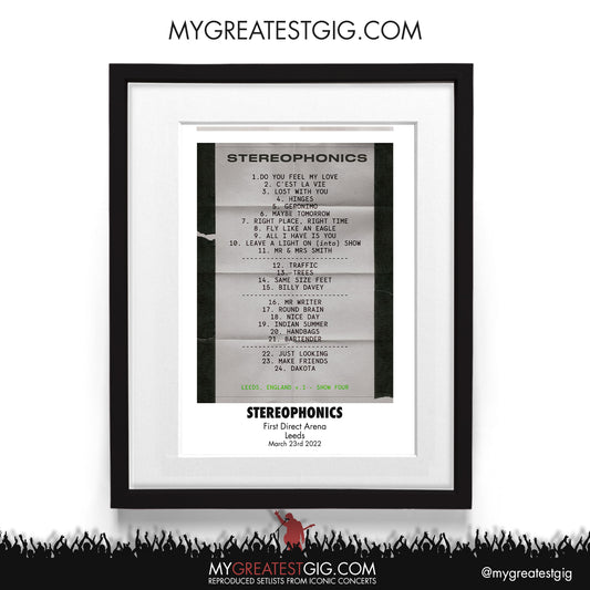 Stereophonics - Leeds - Mar 23rd 2022 Recreated Setlist Poster
