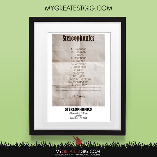 Stereophonics - London - Dec 17th 2005 Recreated Set List Poster