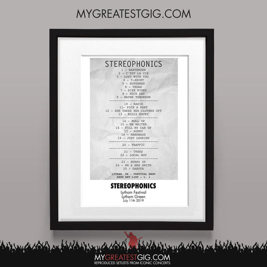 Stereophonics - Lytham Festival - Jul 11th 2019 Recreated Set List Poster