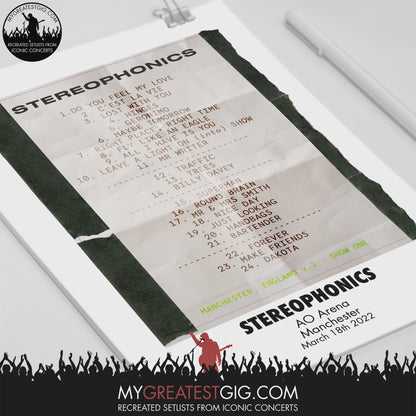 Stereophonics - Manchester - Mar 18th 2022 Recreated Setlist Poster