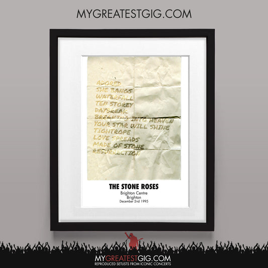 Stone Roses - Brighton - Dec 2nd 1995 Recreated Set List Poster
