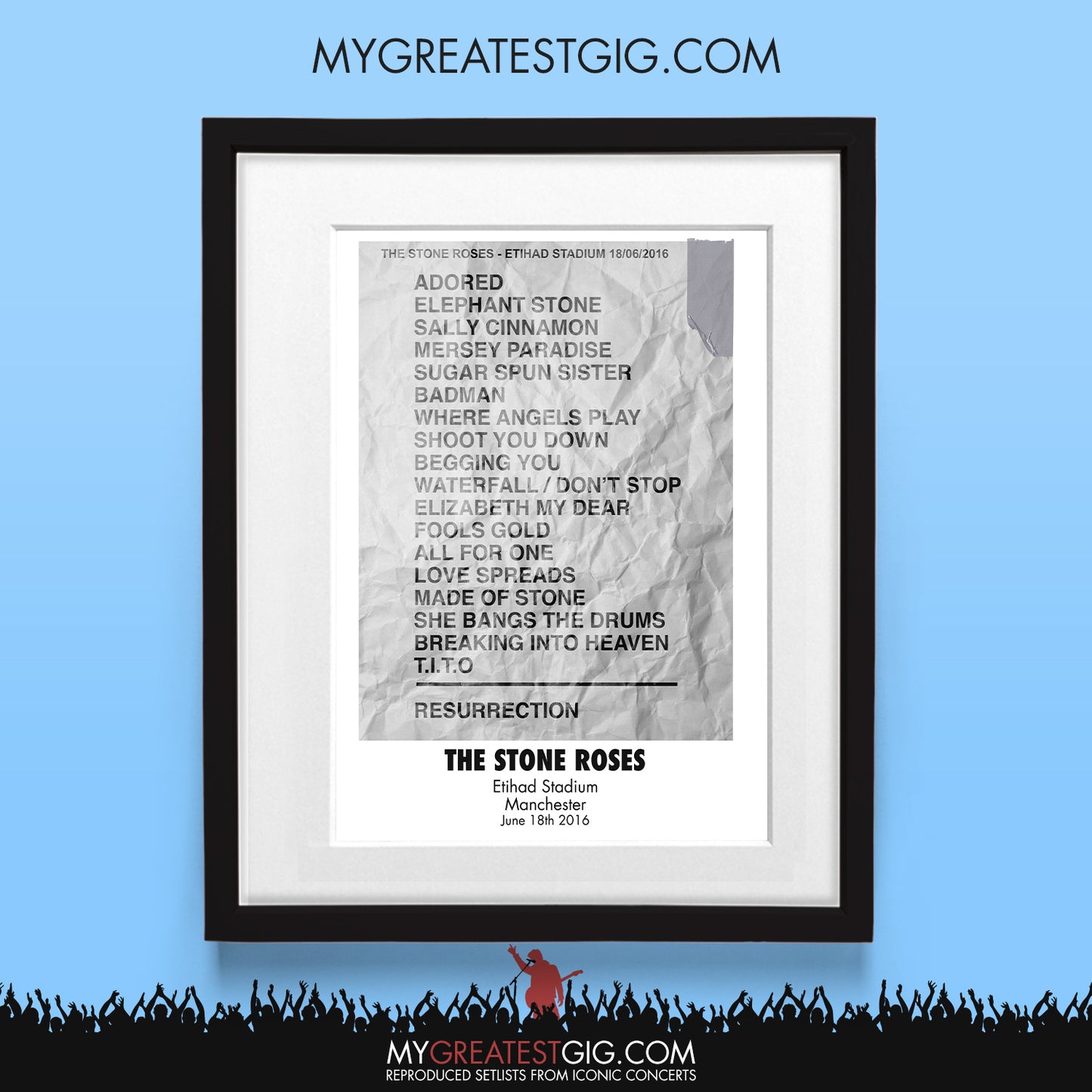 Stone Roses - Manchester - Jun 18th 2016 Recreated Set List Poster