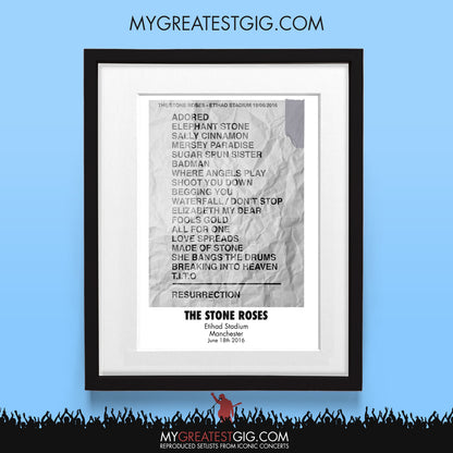 Stone Roses - Manchester - Jun 18th 2016 Recreated Set List Poster