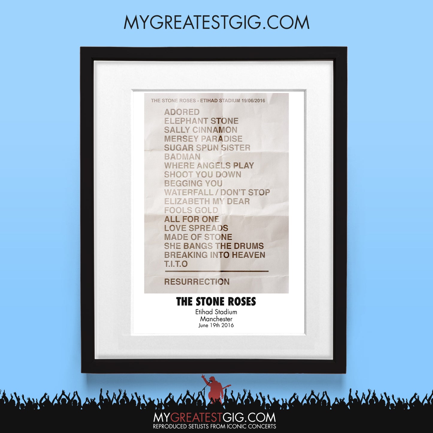 Stone Roses - Manchester - Jun 19th 2016 Recreated Set List Poster