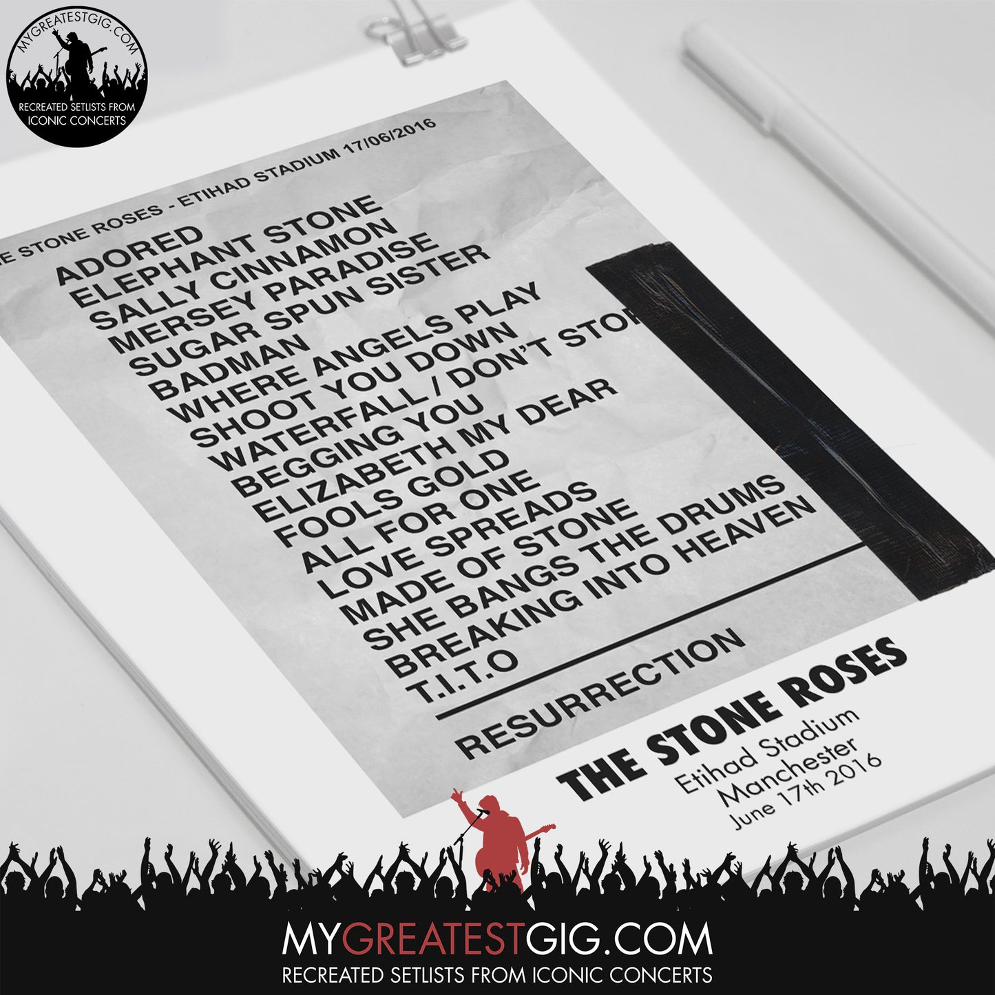 Stone Roses - Manchester - Jun 17th 2016 Recreated Set List Poster