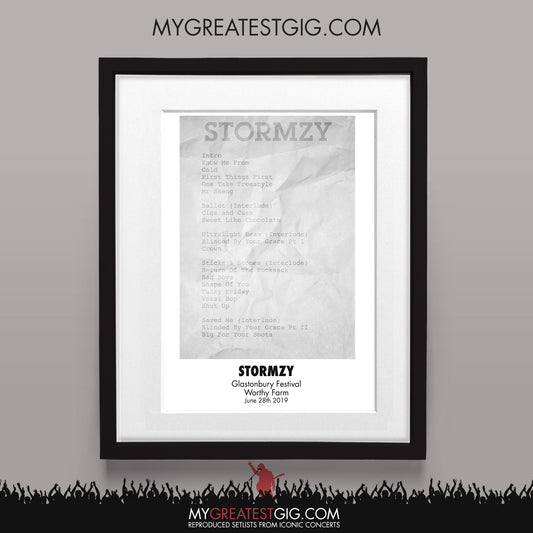 Stormzy - Glastonbury Festival - Jun 28th 2019 Recreated Set List Poster