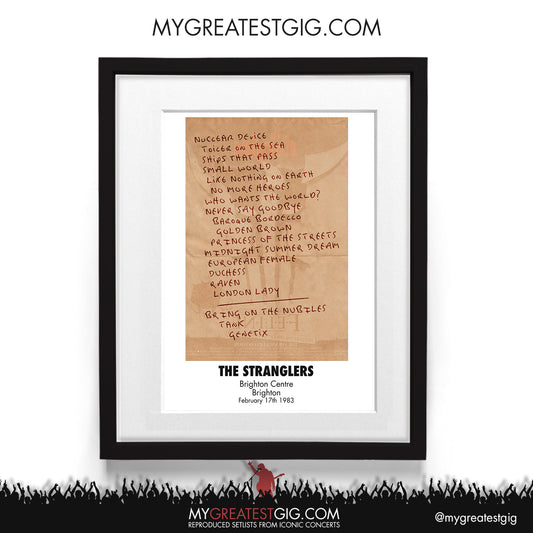 The Stranglers - Brighton - February 17th 1983 Recreated Setlist Poster